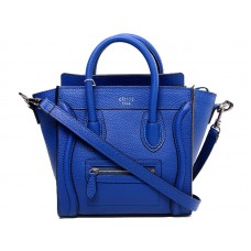 Celine Luggage Mini Tote z telecí kůže modré barvy