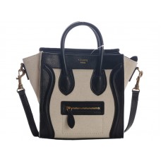 Celine Luggage Mini Tote z telecí kůže, černá/plátněná bílá