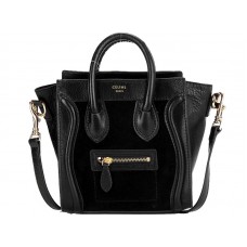 Celine Luggage Mini Tote z telecí kůže, černá/semišová černá