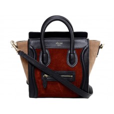 Celine Luggage Mini Tote z telecí kůže, černé/semišové, vínové
