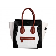 Celine Luggage Medium Tote z telecí kůže v černé a krémové/semišové krémové barvě
