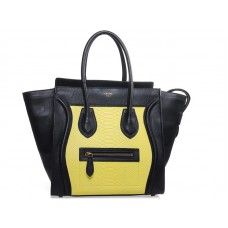 Celine Luggage Medium Tote z telecí kůže, černá se žlutou hadí kůží