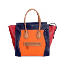 Střední taška Celine Luggage Tote v modré/plátnové oranžové barvě z telecí kůže