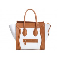 Střední kabelka Celine Luggage Tote z telecí kůže v velbloudí/bílé barvě