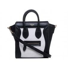 Celine Luggage Mini Tote z telecí kůže, černá/semišová, světle bílá