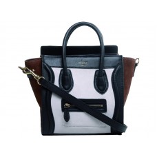 Celine Luggage Mini Tote z telecí kůže, černé/semišové, bílé a hnědé