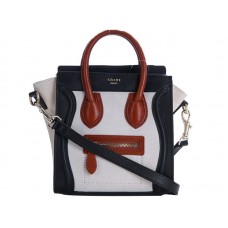 Celine Luggage Mini Tote z telecí kůže, černé, hnědé/semišové, krémové