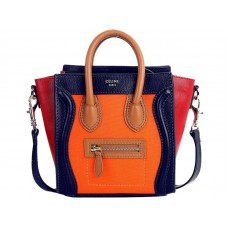 Celine Luggage Mini Tote v modré/oranžové barvě z telecí kůže