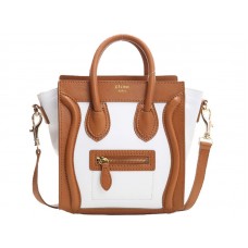 Celine Luggage Mini Tote z telecí kůže v velbloudí/bílé barvě