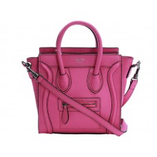 Celine Luggage Mini Tote z telecí kůže ve fluorescenční růžové barvě