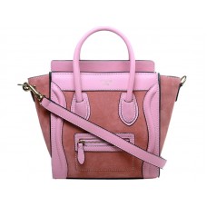 Celine Luggage Mini Tote v růžové/semišové barvě telecí kůže