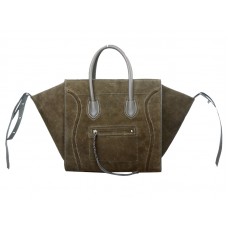 Celine Luggage Phantom Square Tote Bag Semišová Kožená Olivová