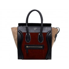 Celine Luggage Malá Taška Tote Z Telecí Kůže Černé/Semišové Vínové