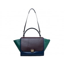 Celine Trapeze ramenní taška Multicolor telecí kůže čokoládová/tmavě modrá/zelená