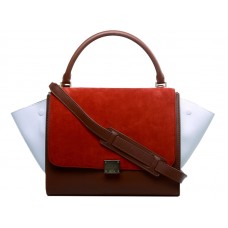 Celine Trapeze ramenní taška Multicolor Telecí kůže Červená/Hnědá/Bílá