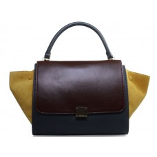 Celine Trapeze ramenní taška Multicolor telecí kůže vínová/šedá/semišová žlutá