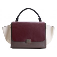 Celine Trapeze ramenní taška Multicolor Calfskin Wine/Khaki/Cream