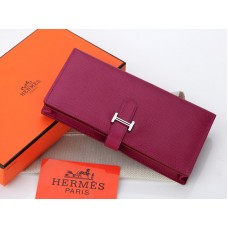Hermes Epsom Originální Telecí Kůže Bearn Japonaise Bi-Fold Fialová Červená