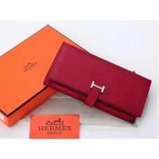 Hermes Epsom Originální Telecí Kůže Bearn Japonaise Bi-Fold Peněženka Burgundsko