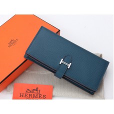 Hermes Epsom Originální Telecí Kůže Bearn Japonaise Bi-Fold Peněženka Tmavě Modrá
