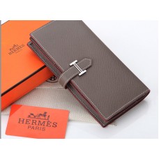 Hermes Epsom Originální Telecí Kůže Bearn Japonaise Bi-Fold Peněženka Tmavě Šedá