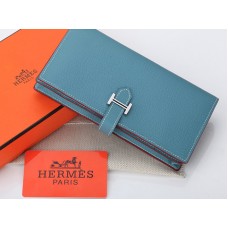 Hermes Epsom Originální Telecí Kůže Bearn Japonaise Bi-Fold Peněženka Světle Modrá