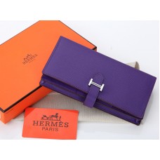 Hermes Epsom Originální Telecí Kůže Bearn Japonaise Bi-Fold Peněženka Fialová