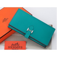 Hermes Epsom Originální Telecí Kůže Bearn Japonaise Bi-Fold Peněženka Tyrkysová