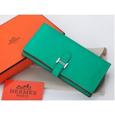 Hermes Dogon Togo Originální Telecí Kůže Bearn Japonaise Bi-Fold Peněženka Zelená