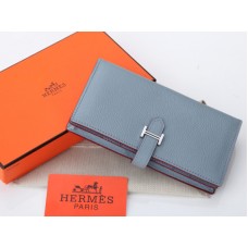 Hermes Dogon Togo Originální Telecí Kůže Bearn Japonaise Bi-Fold Peněženka Světle Modrá
