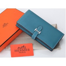 Hermes Dogon Togo Originální Telecí Kůže Bearn Japonaise Bi-Fold Peněženka Střední Modrá