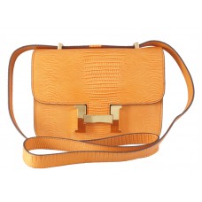 Hermes Constance 23 Jednotlivé Rameno Taška Lizard Kůže Oranžová