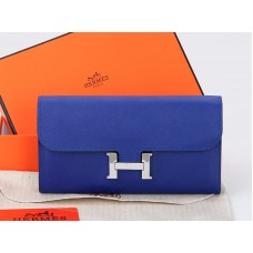 Hermes Epsom Originální Telecí Kůže Constance Dlouhá Peněženka Elektrická Modrá