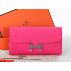 Hermes Epsom Originální Telecí Kůže Constance Dlouhá Peněženka Růžová