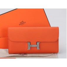 Hermes Epsom Originální Telecí Kůže Constance Dlouhá Peněženka Oranžová