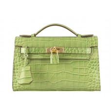Hermes Matte Kelly Pochette krokodýlí zelená