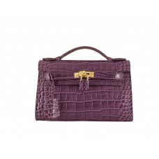 Hermes Matte Kelly Pochette krokodýlí fialová