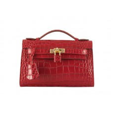 Hermes Matte Kelly Pochette krokodýlí červená