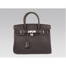 Hermes Birkin 30cm Togo kožená kabelka čokoládová se stříbrným kováním