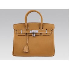 Hermes Birkin 30cm Togo kožená taška v hnědé barvě se stříbrným kováním
