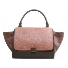 Celine Trapeze kabelka přes rameno Multicolor Crocs Leather Hnědá/Khaki/Semišová Hnědá