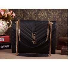 Klasická velká monogramová brašna Yves Saint Laurent v černé barvě Grain De Poudre s texturou kůže Matelasse