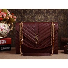 Klasická velká taška s monogramem Yves Saint Laurent v tmavě purpurové Grain de Poudre texturovaná kůže Matelasse