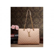 Nákupní taška Yves Saint Laurent Classic Monogram z tmavě béžové prošívané kůže Grain de Poudre s texturou