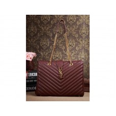 Nákupní taška Yves Saint Laurent Classic Monogram z tmavě purpurové kůže s texturovaným prošíváním a potiskem Grain de Poudre