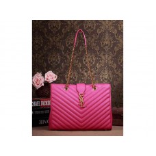Nákupní taška Yves Saint Laurent Classic Monogram v odstínu rtěnky Fuchsia Grain de Poudre z texturované prošívané kůže