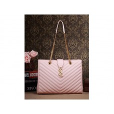 Klasická nákupní taška Yves Saint Laurent s monogramem v růžové texturované kůži Matelasse Grain de Poudre