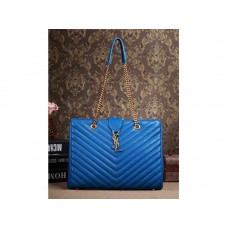 Nákupní taška Yves Saint Laurent Classic Monogram v královské modré barvě z texturované prošívané kůže Grain de Poudre