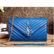 YSL Střední monogramová brašna z prošívané kůže s modrou srstí a texturou