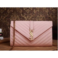 YSL Střední monogramová brašna z prošívané kůže s růžovým zrnitým pudrem a texturou